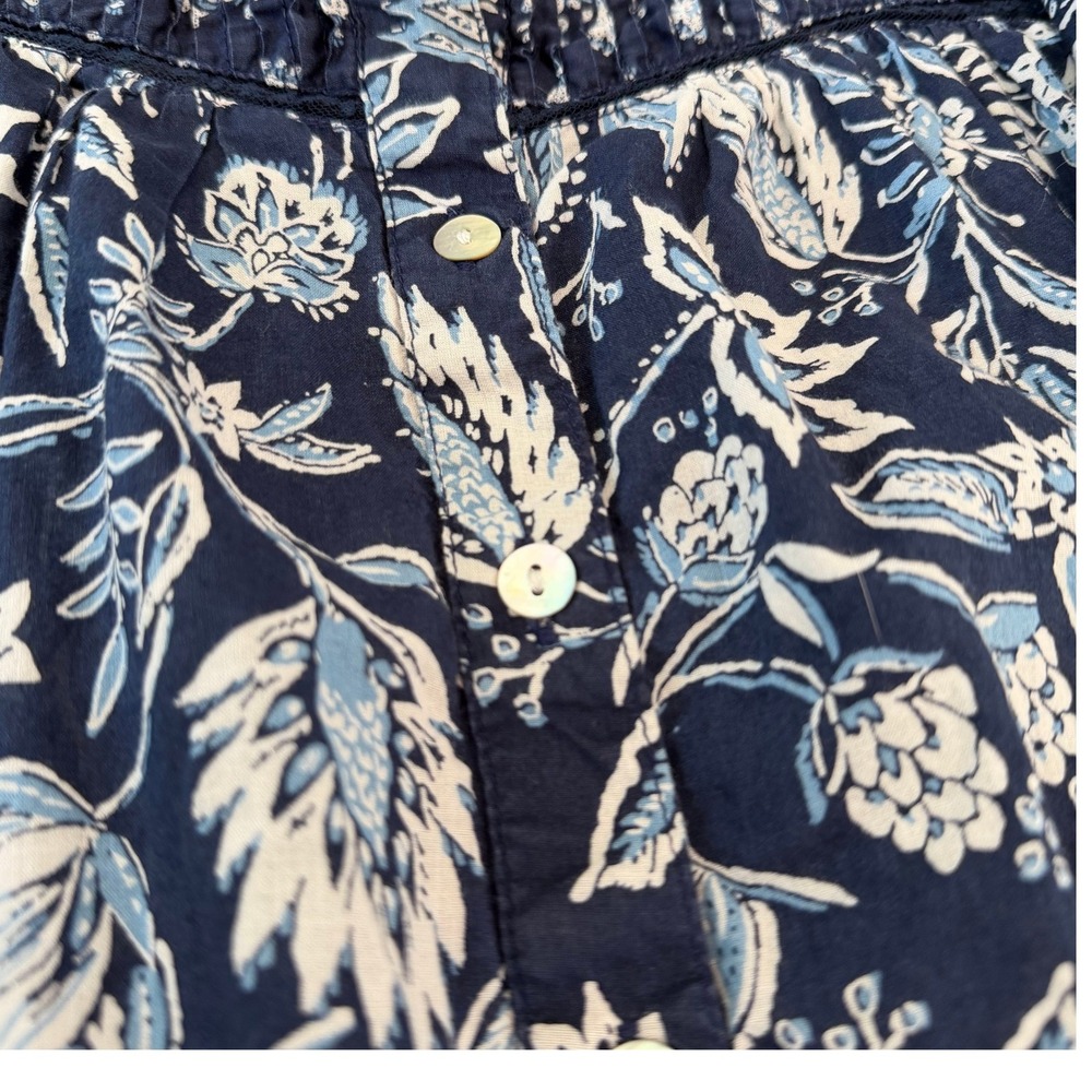 Beach Lunch Lounge Navy Floral Cotton Button Front Peplum Top Square Neck XL - Picture 6 of 11